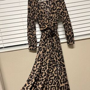 SHEIN Black and Tan Wrap Gown with Bishop Sleeves